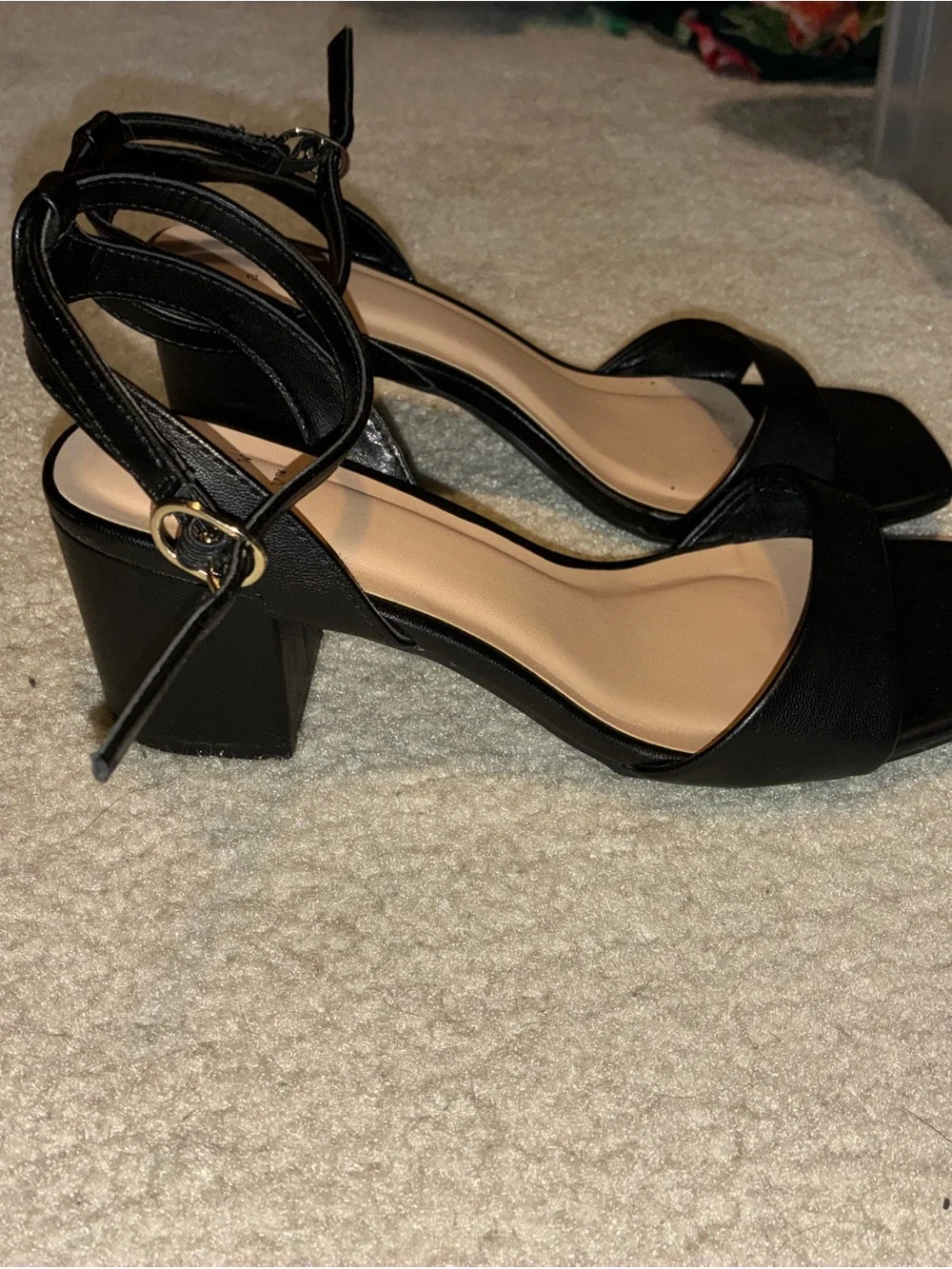 Black Block Heel Ankle-Strap Sandal